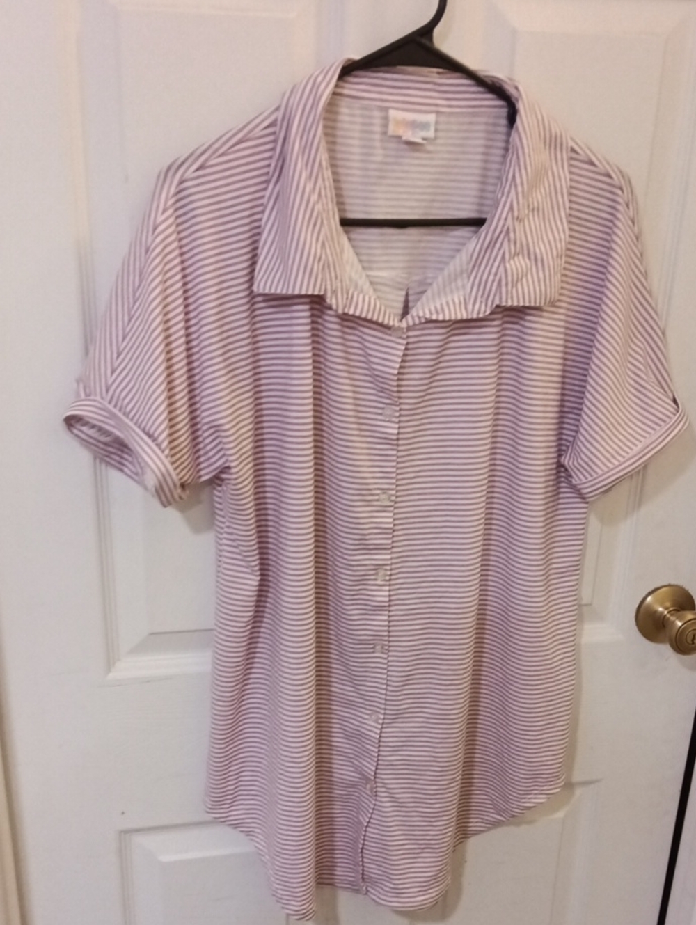 LuLaRoe Lavender and White Striped Button-Down Top